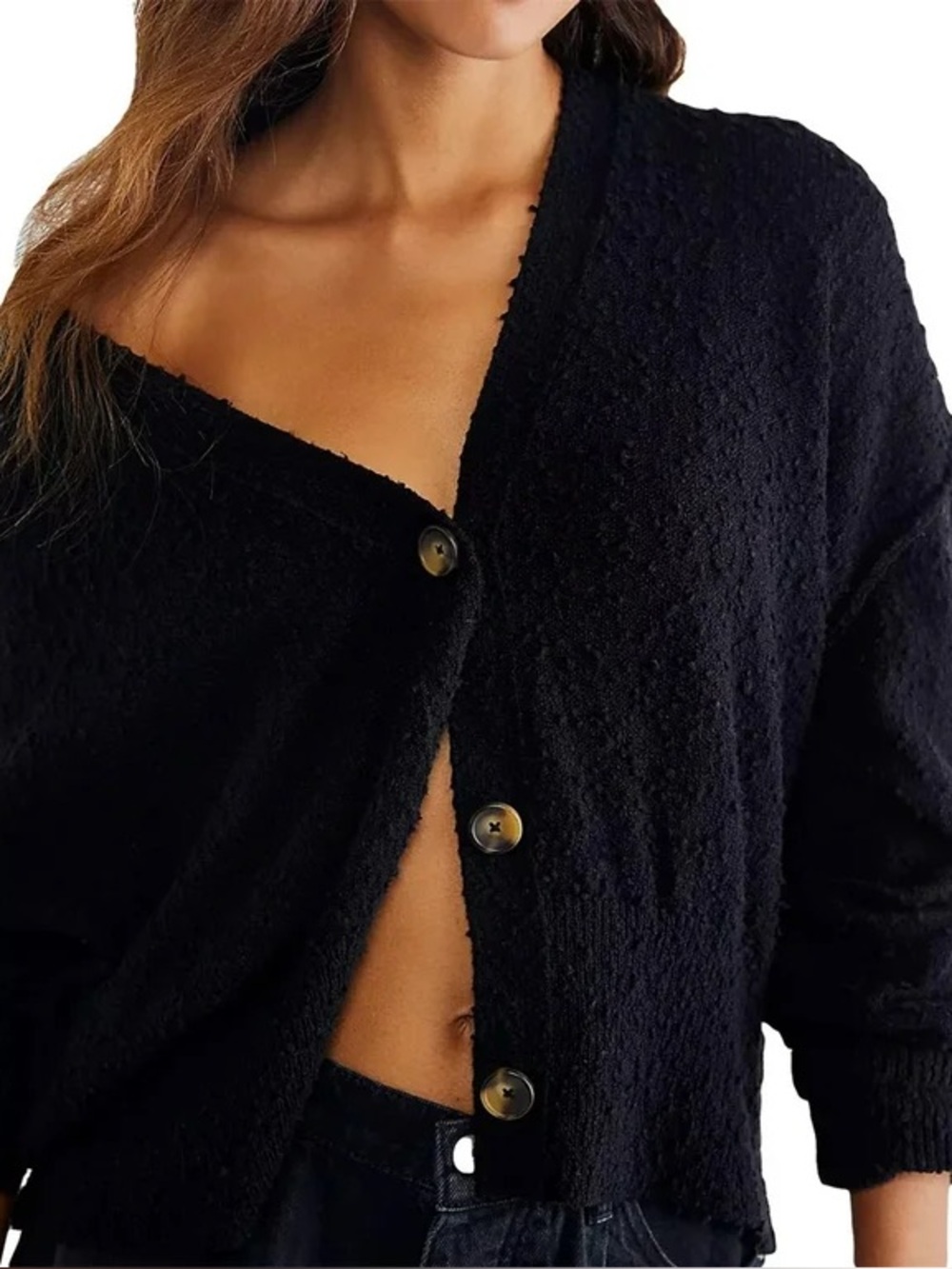 Free People Cozy Black Button-Up Cardigan